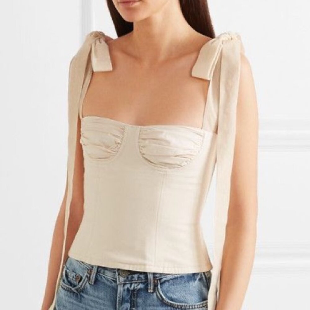 Orseund Iris Velvet-Trimmed Cotton Canvas Bustier Top XS